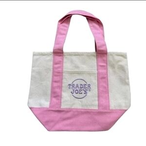 Trader Joe's Mini Cream and Pink Canvas Tote